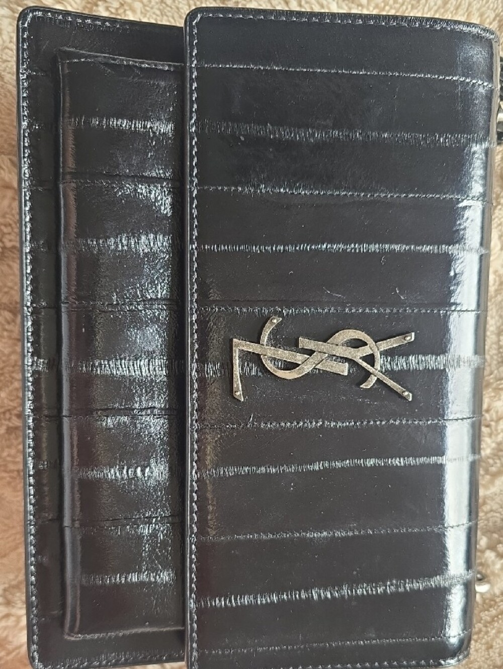 Saint Laurent Black Quilted Calfskin Chain Shoulder Bag with Silver YSL Logo - Picture 2 of 6